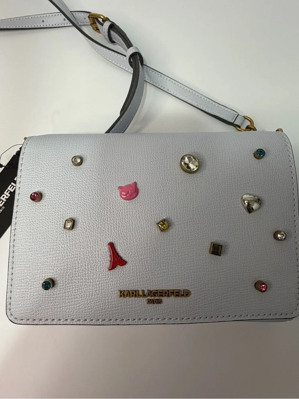 KARL LAGERFELD Light blue Crossbody Bag with Stud Accents